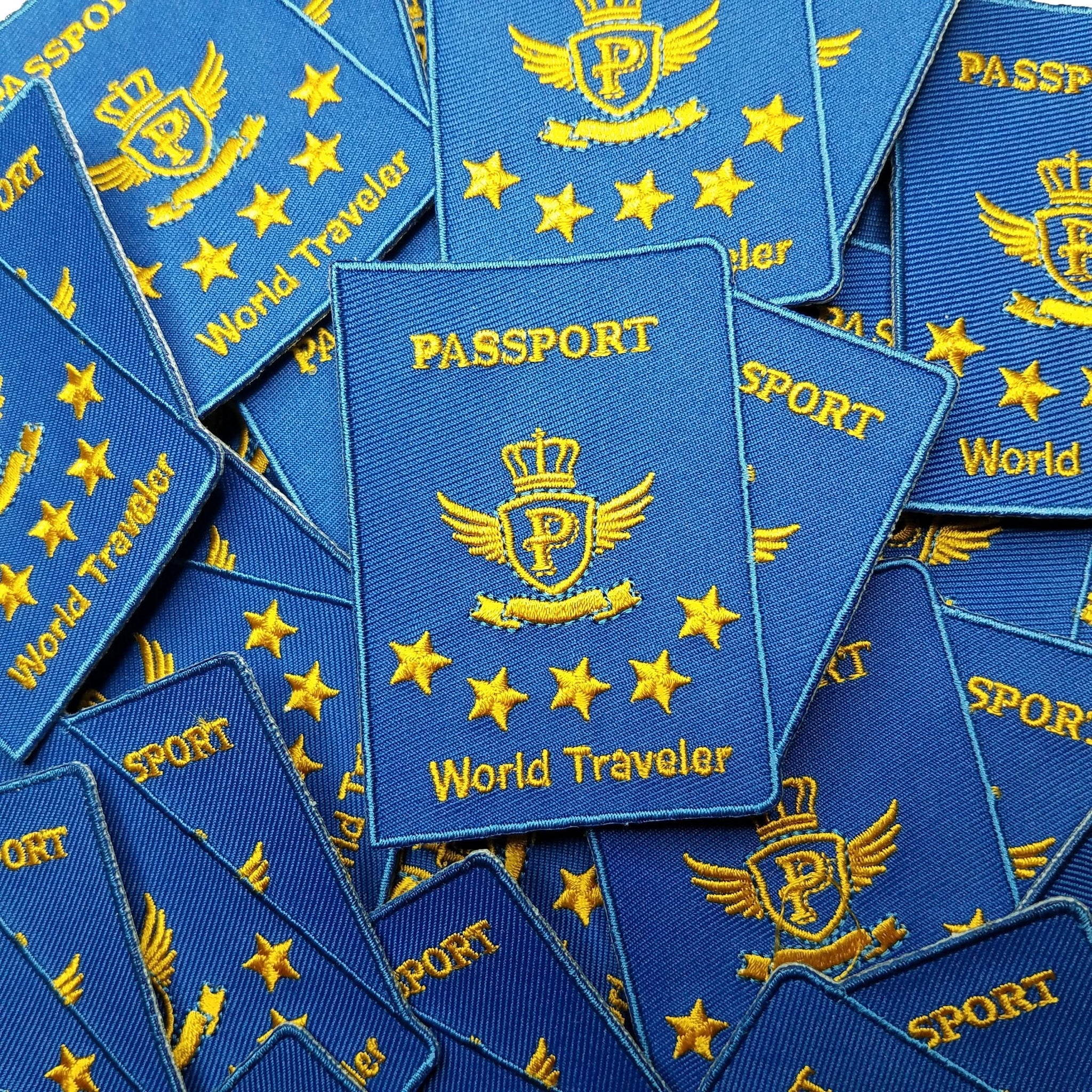 Exclusive "World Traveler," Gold Passport Patch, Unisex Iron-on Embroidered Patch, Melanin Travels, 3"inch x 3" Patch