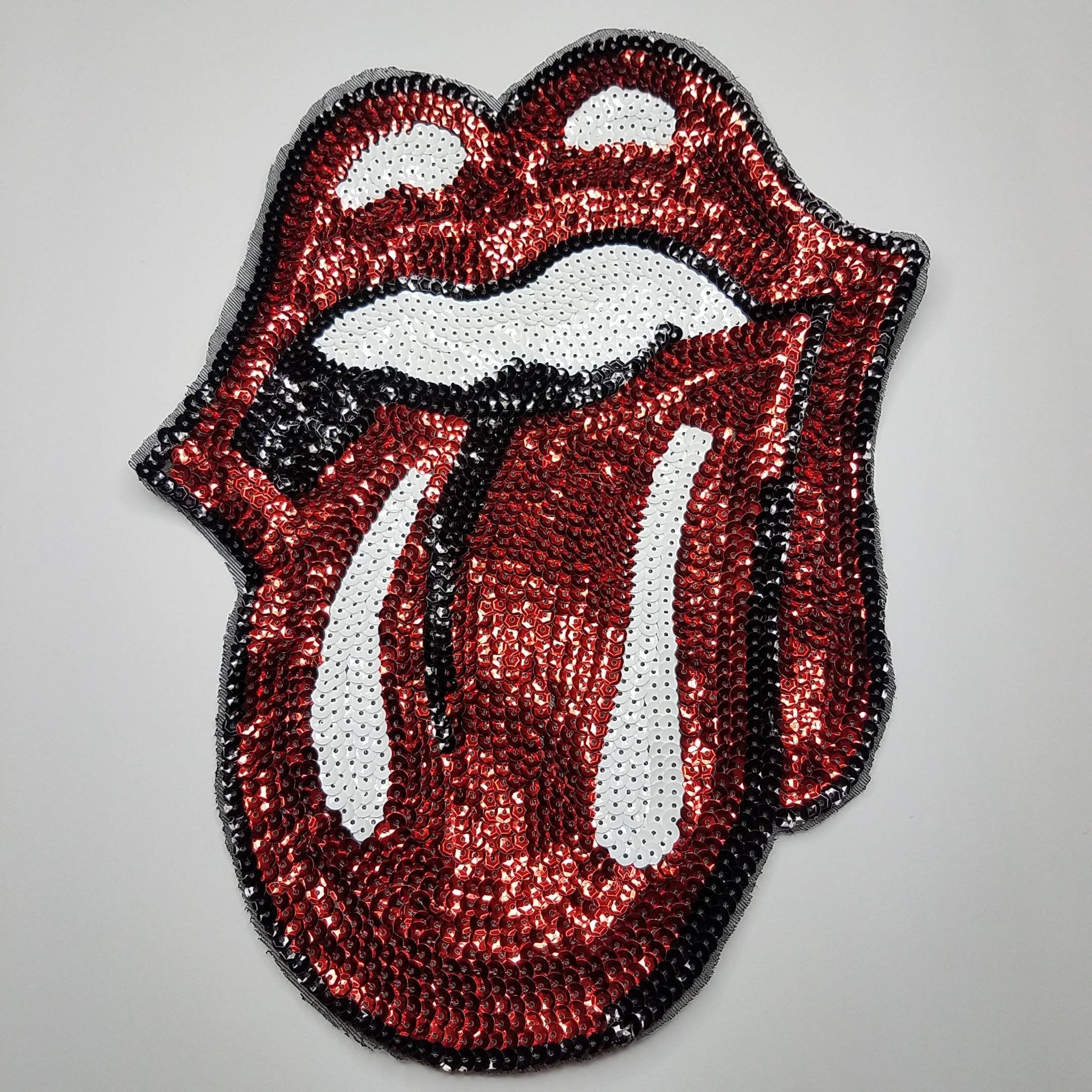 Sequins Red KISS Lips and Tongue Patch (sew-on) Size 13", LARGE Bling Patch for Denim Jacket, Shirts, Hoodies, and More