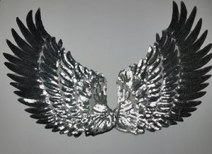 Sequins, 2pc Silver Angel Wings Patch (iron-on) Size 13"x6.5", LARGE Bling Patch for Denim Jacket, Shirts, Hoodies, and More