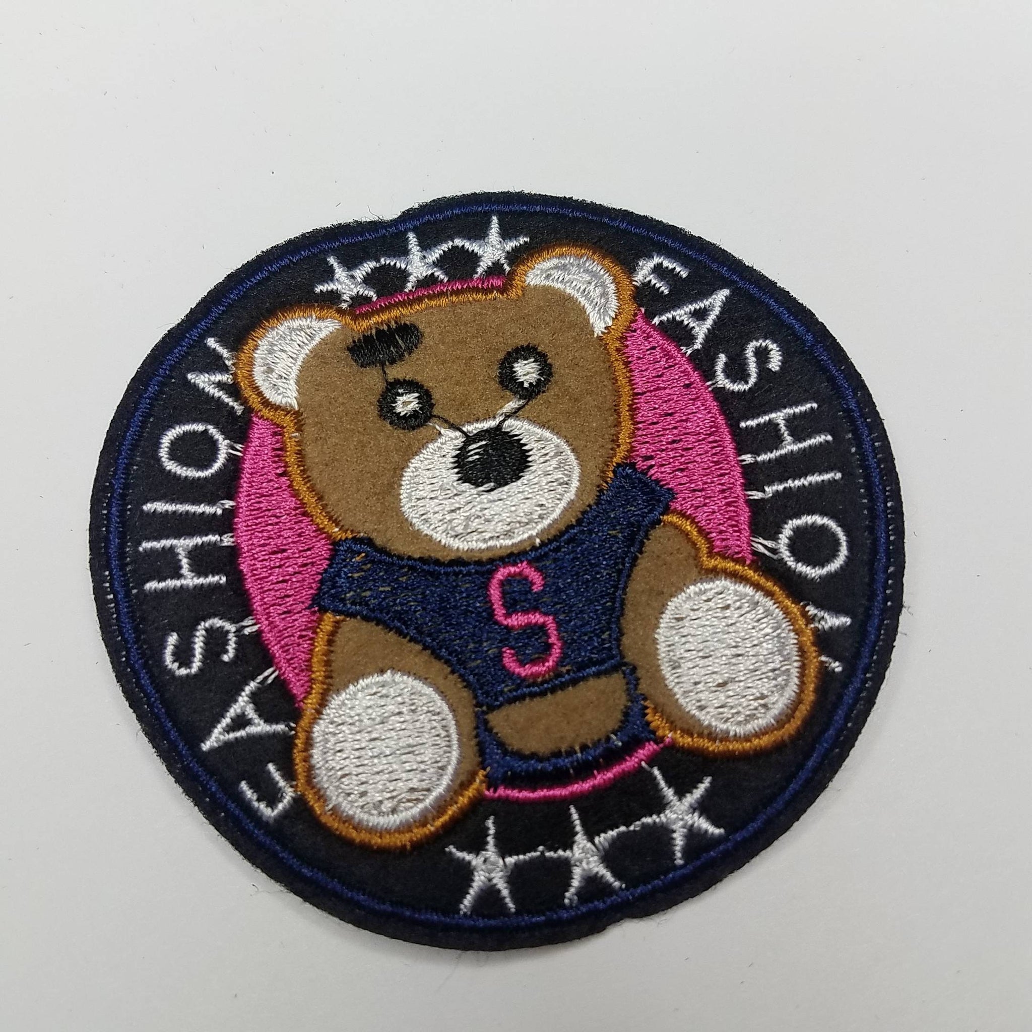 Fashion Bear Circular Patch, Sew on Embroidered Patch, Statement Applique, Fashion Patch for Clothing, 3-inch x 3-inch badge