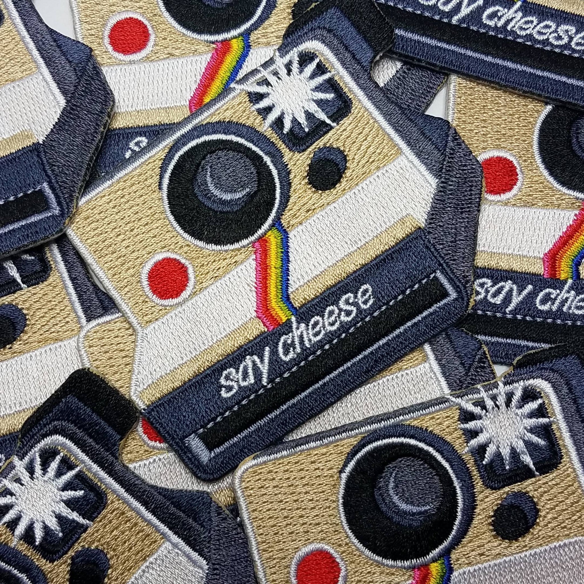Nostalgic "Say Cheese" Polaroid Camera Iron-on Patch, Kawaii Embroidered Applique; Patch for Clothing, Hats,  Jackets, and more Size 3"x2"