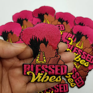 NEW, Bigger Size 4" Blessed Vibes, Hot Pink and Yellow, Inspirational Patch, 3-inch iron-on; Black Girl Magic Patch, Positive Thinking Patch