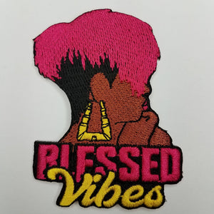 Blessed Vibes, SMALL 3" Hot Pink and Yellow, Inspirational Patch, Iron-on; Black Girl Magic Patch, Positive Thinking Patch for Denim Jacket