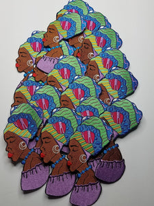 Beautiful, Purple Afrocentric "Mother of the Earth" 4" Iron-on Patch; Headwrap Queen, Black Girl Magic Patch, Kente Cloth Head Wrap