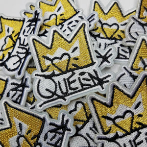 Cool 2pc/set, Gold Metallic QUEEN patches, DIY, Embroidered Applique Iron On Patch Badge, Queenin Patch