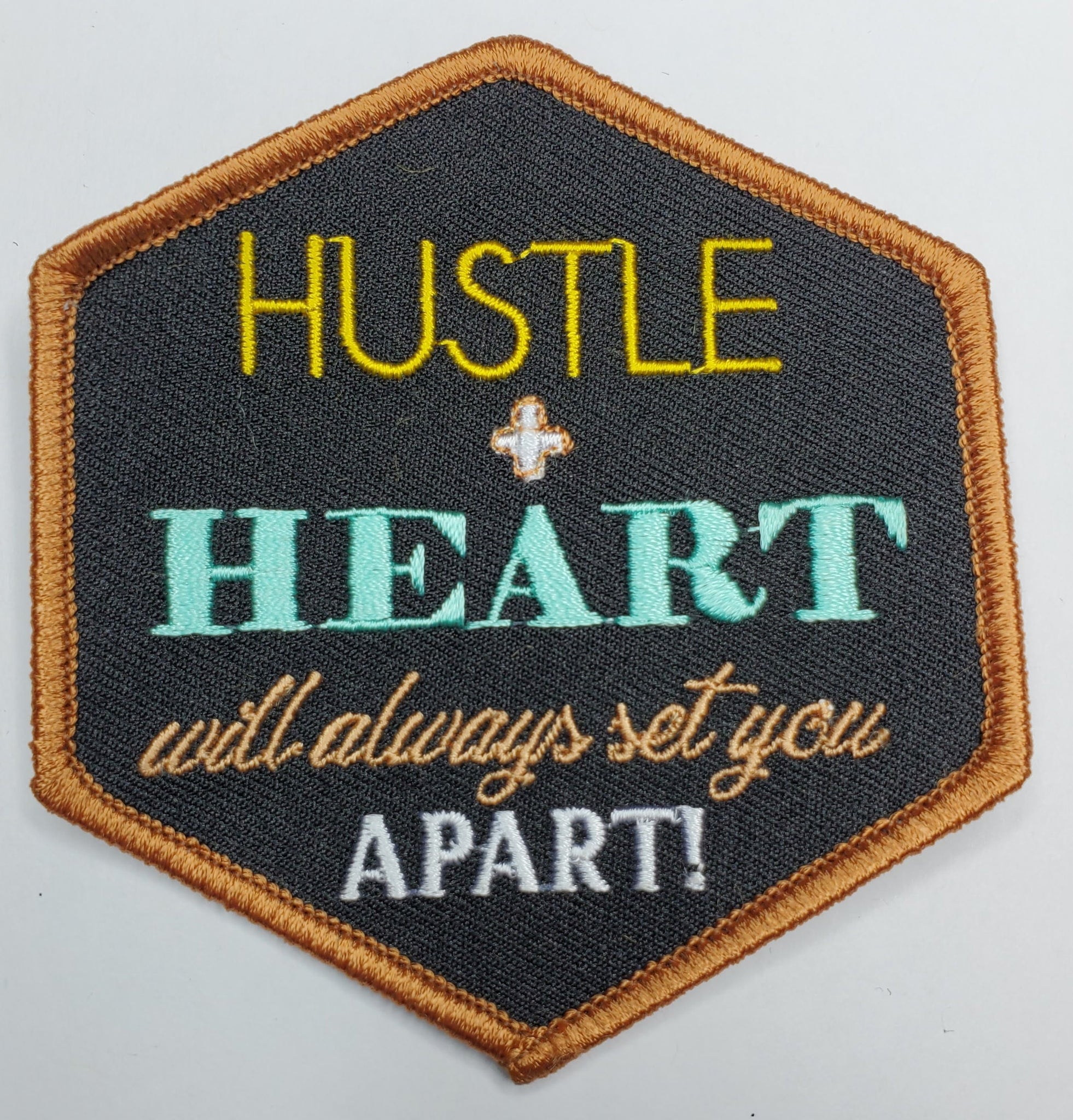 Embroidered Entrepreneur Patch, Iron-on "Hustle + Heart" Badge, Cool Appliques and Patches, Size 3"x3"