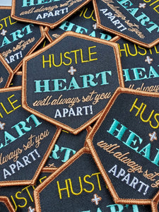 Embroidered Entrepreneur Patch, Iron-on "Hustle + Heart" Badge, Cool Appliques and Patches, Size 3"x3"