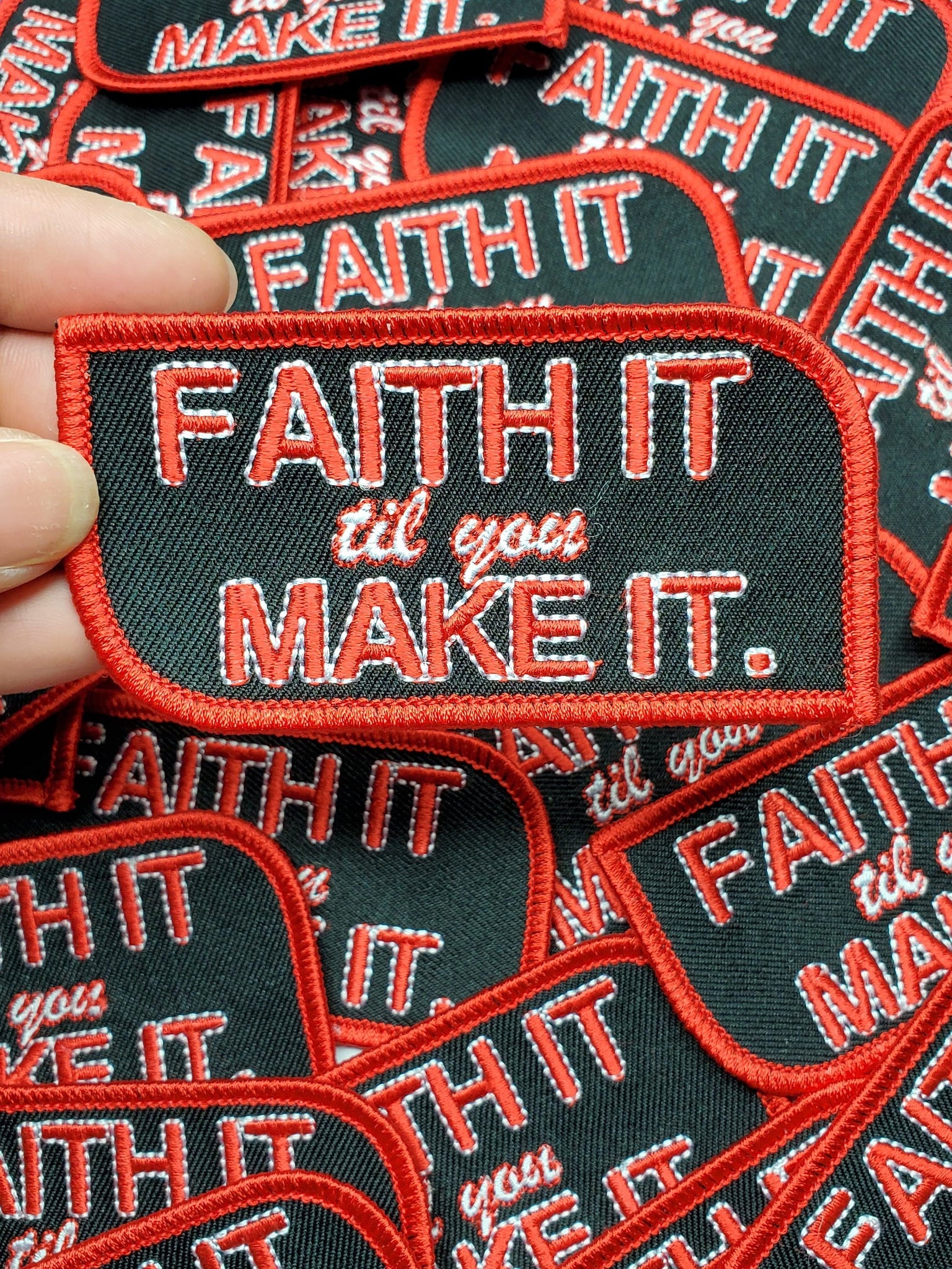 Cool Appliques and Patches: "Faith It, Til I Make It" Entrepreneur Statement Patch, Iron-on Badge, Size 3" x 2"