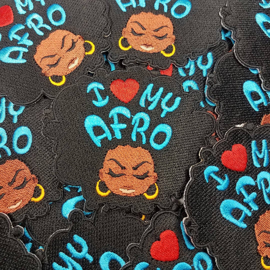Cool, Embroidered Patch "I Love my Afro" 3-inch, Iron-on Afrocentric Patch, Cute Patch Badge