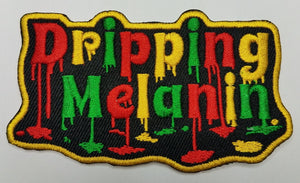 Dripping, Fun, "Dripping Melanin" Iron-On Embroidered Afrocentric Patch; Motivational Patch, Patch for denim jackets, NEW with YELLOW Border