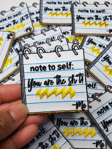 New SIZE, "Note to Self" DIY Notepad, Cool Novelty Patch, Embroidered Applique Iron On Patch, Size 2"x 2", Notepad Patch, Planner Girl