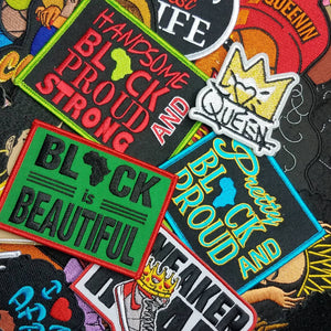 6 pc Patch Assortment, Afrocentric Iron-On Patches, Grab Bag SAMPLER, Embroidered Patches and Pins (Mixed Assortment)