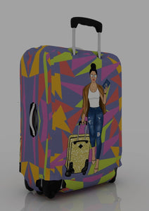 Girls Trip, Polyester/Spandex Luggage Cover, "Melanin on the Move," Luggage Cover for Travelers; Gifts for Wanderlust, Cute Suitcase Covers