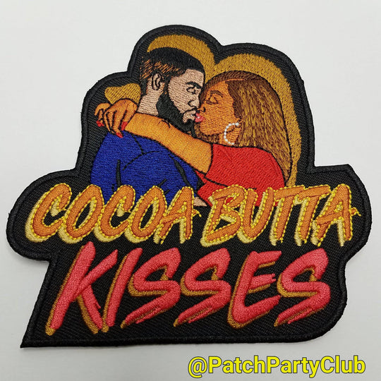 Cool, Embroidered Patch, "Cocoa Butta Kisses" Iron-on Ebony Love Afrocentric Patch; Beautiful Black Couple, Fashion Applique for clothing