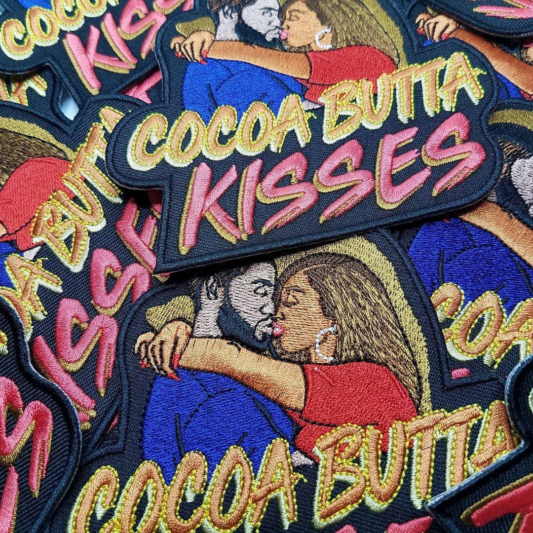 Cool, Embroidered Patch, "Cocoa Butta Kisses" Iron-on Ebony Love Afrocentric Patch; Beautiful Black Couple, Fashion Applique for clothing