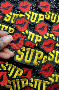 Embroidered "Sup" With Sexy Red Lips, Iron-on Novelty Patch, DIY Appliques, Fun Patch for Clothing and Accessories