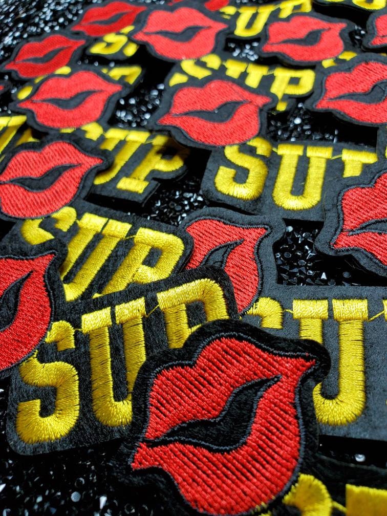 Embroidered "Sup" With Sexy Red Lips, Iron-on Novelty Patch, DIY Appliques, Fun Patch for Clothing and Accessories