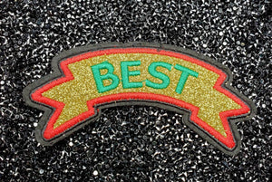 Metallic Gold/Red and Green, "Best" emblem patch, DIY, Embroidered Applique Iron On Patch, Fun Patch for Denim Jacket, Hoodies