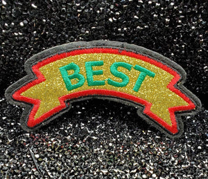 Metallic Gold/Red and Green, "Best" emblem patch, DIY, Embroidered Applique Iron On Patch, Fun Patch for Denim Jacket, Hoodies