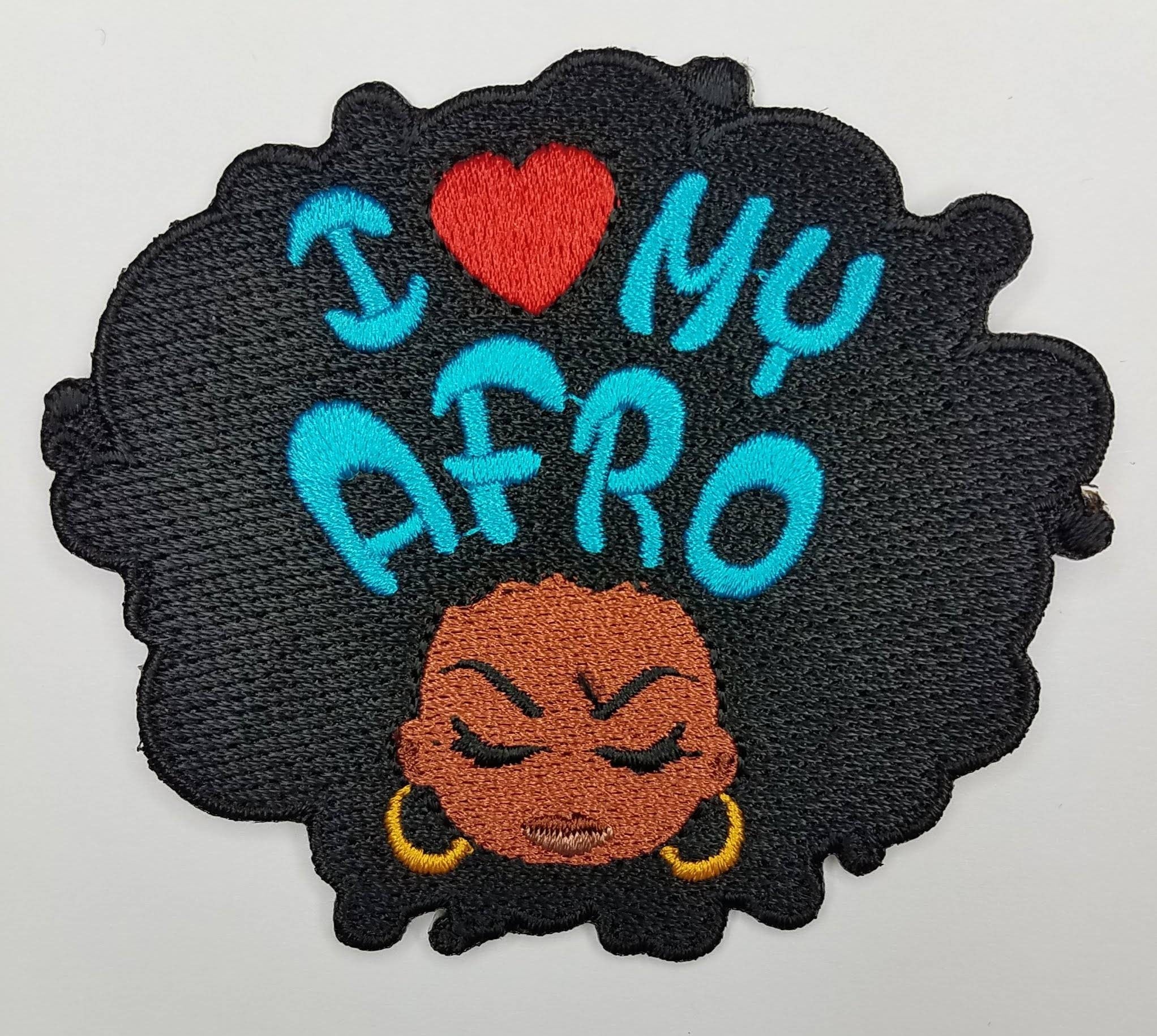 Cool, Embroidered Patch "I Love my Afro" 4-inch, Iron-on Afrocentric Patch, Cute Patch Badge