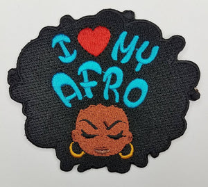 Cool, Embroidered Patch "I Love my Afro" 3-inch, Iron-on Afrocentric Patch, Cute Patch Badge