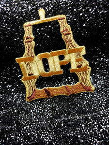 Gold Bamboo Earring 1-pc |"Dope" Patch, Door Knocker Earrings | Iron-on Embroidered Applique, Cool Patches for Clothing, 4-inches