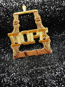 Gold Bamboo Earring 1-pc |"Dope" Patch, Door Knocker Earrings | Iron-on Embroidered Applique, Cool Patches for Clothing, 4-inches