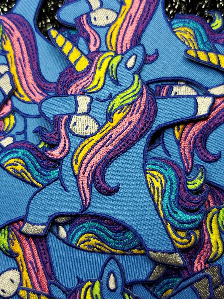 Exclusive Patch Denim Blue | "Dabbing Unicorn" Iron-on Embroidered Patch