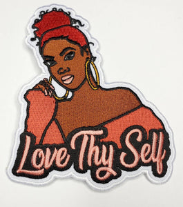 Feminist, Iron-on Patch "Love Thyself" Size 4" Embroidery Patch; Empowerment Badge; Patch for Jackets and Accessories, Cute Black Girl Patch