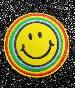 Super Happy "Smily Face Emoji" Circular Patch, Embroidered Iron On Patch, Fashion Patch for Clothing, 3-inch x 3-inch badge