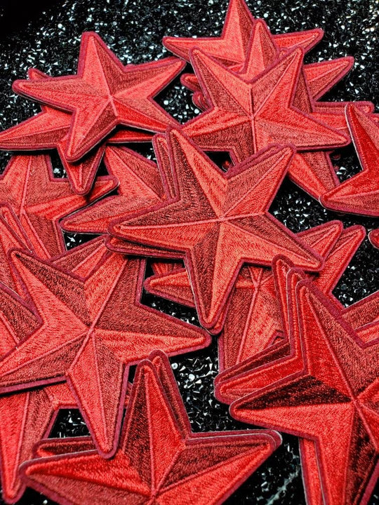 2pc/Bright Red Star Applique Set, Star Patch, 2" inch,  Cool Applique For Clothing, Iron-on Embroidered Patch