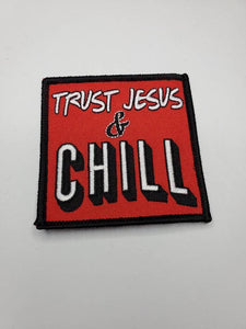 Cool Patch "Trust Jesus and Chill" Iron-on Embroidered Patch, Spiritual Statement Applique, Size 3x3"