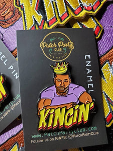 Cool Enamel Pin for Men, "Kingin" Exclusive Lapel Pin, Black King Pin, Size 1.50 inches, with 2 Butterfly Clutches, Lapel Pins for Jackets