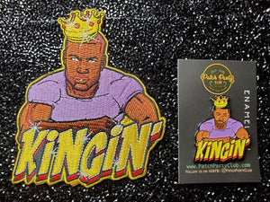 Patch & Pin 2-pc Set for Men, "Kingin" Exclusive Accessories, Black King Pin, Pin Size 1.50", Patch size 5" 100% Embroidered, DIY Supplies