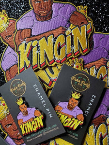 Patch & Pin 2-pc Set for Men, "Kingin" Exclusive Accessories, Black King Pin, Pin Size 1.50", Patch size 5" 100% Embroidered, DIY Supplies