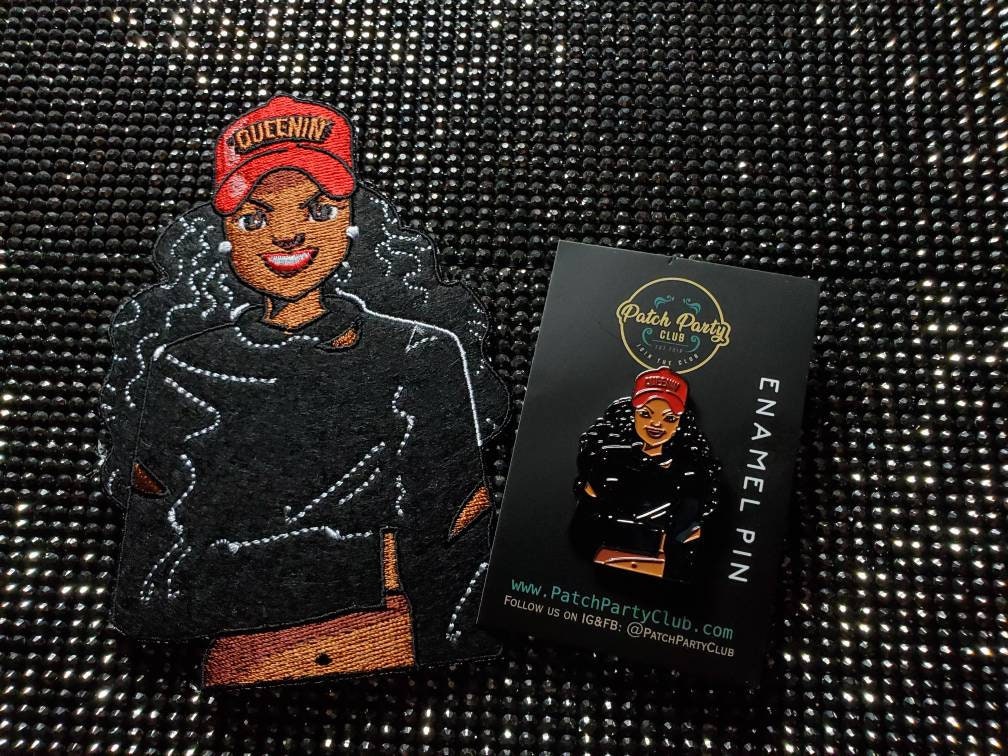 Pin Feminist, Black Girl Magic Enamel Pin "Queenin" Exclusive Lapel Pin, Black Queenin Pin, Size 1.77 inches, with 2 Butterfly Clutches
