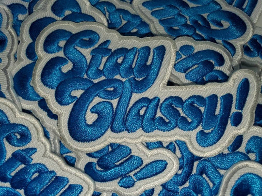 New Arrival, Blue & White Statement Patch, "Stay Classy" 3" DIY Patch, Iron-on Embroidered Patch; Blue Applique for Clothing and Accessories