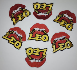 Poppin' Red Lip "Leo" w/Gold Metallic Chain|Iron-On Patch|Astrology Applique|Cool Embroidered Patch|DIY Patch for Denim & Accessories