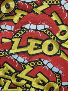 Poppin' Red Lip "Leo" w/Gold Metallic Chain|Iron-On Patch|Astrology Applique|Cool Embroidered Patch|DIY Patch for Denim & Accessories