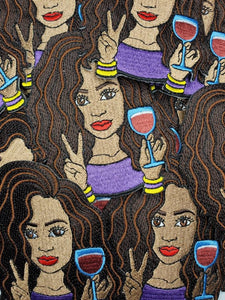 Cute girl patch "But First Wine" Iron-on or Sew-on Embroidered 3D Afrocentric Patch, Exclusive Appliques, Size 4"
