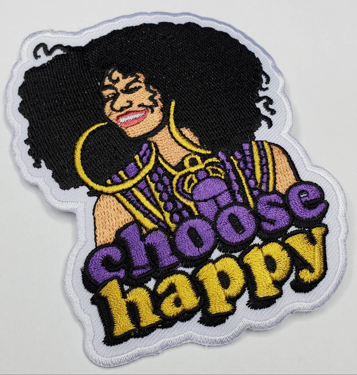 Inspirational "Choose Happy" Iron-on Patch; Beautiful Patch, Size 4" Embroidered Patch; Empowerment Badge; Patch for Jackets and Accessories