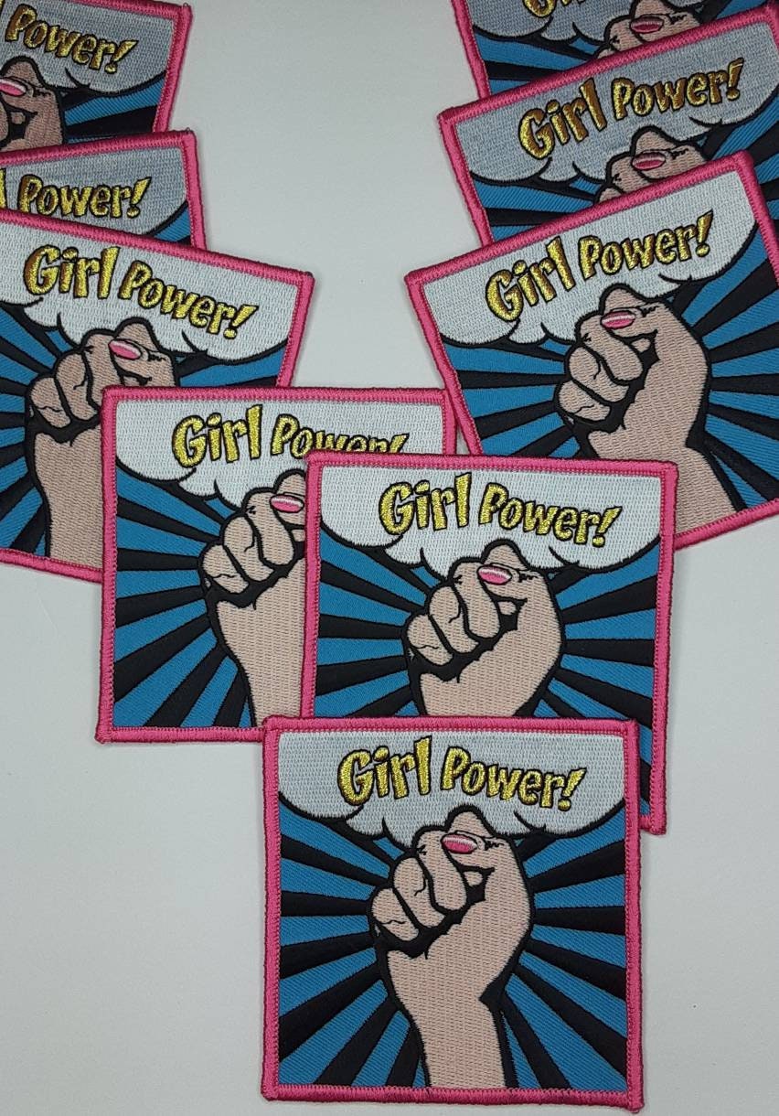 Exclusive "Girl Power" (Caucasian) Iron-on Embroidered Patch; Grl Pwr, Feminist Patch, Size 3"x3"