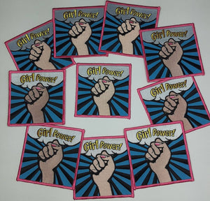 Exclusive "Girl Power" (Caucasian) Iron-on Embroidered Patch; Grl Pwr, Feminist Patch, Size 3"x3"