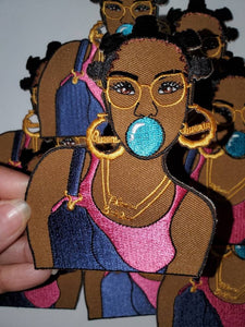 Navy Blue Jumpsuit, "Bubble Pop" EXCLUSIVE, 4" Iron-on Embroidered Patch; Hip-hoppin', Bubble Poppin' Queen, Black Girl Magic