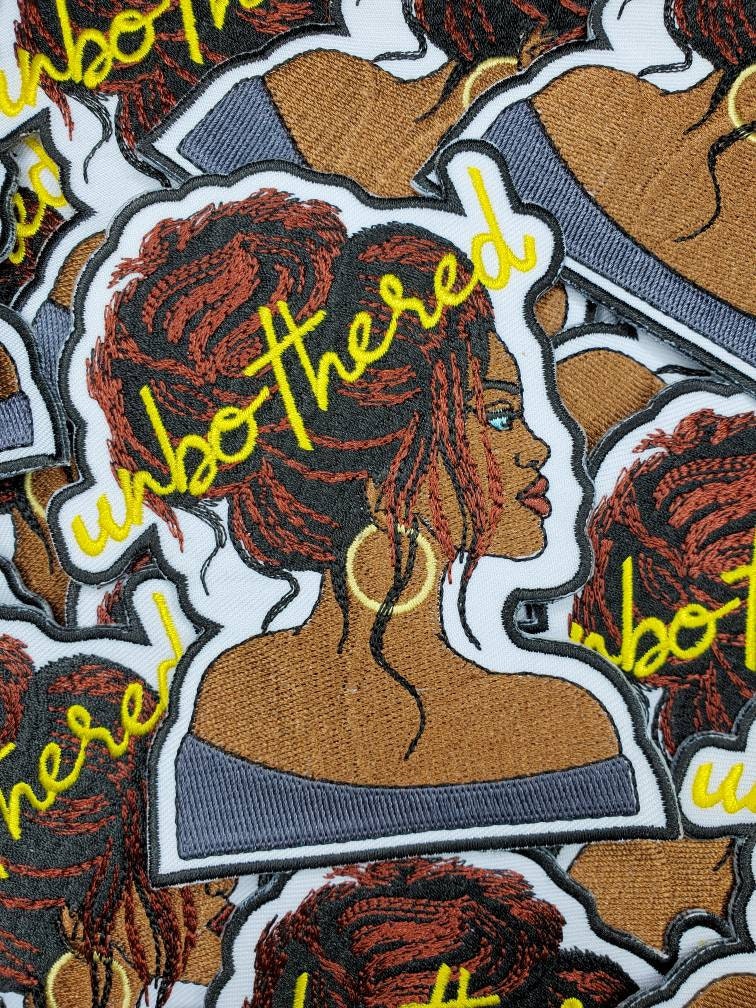 NEW, Exclusive, "Unbothered" Chic Black Girl Embroidered Patch, Size 4.5", Iron-on Applique for Clothing, Hats, Backpacks, and More, DIY