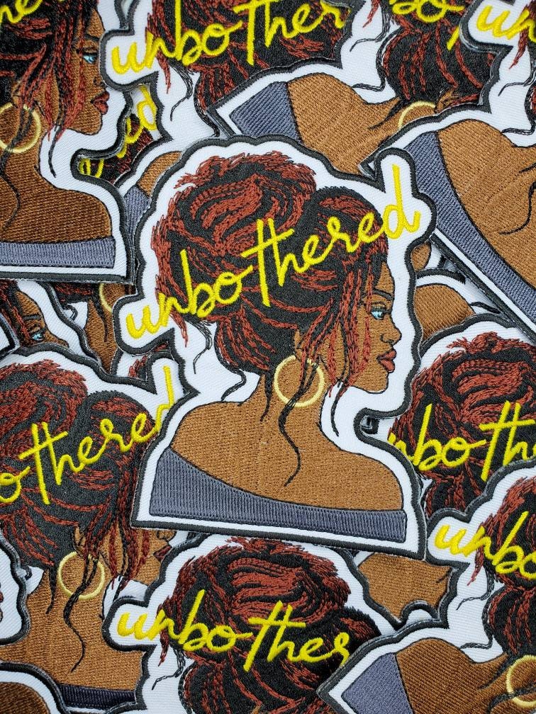 NEW, Exclusive, "Unbothered" Chic Black Girl Embroidered Patch, Size 4.5", Iron-on Applique for Clothing, Hats, Backpacks, and More, DIY