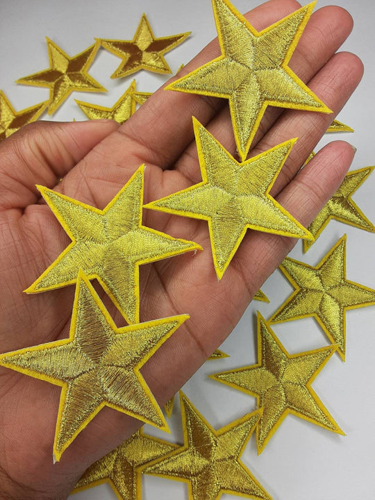 2pc/Metallic "Mini" Gold Star 1.5-inch Applique Set, Star Patch, Cool Applique For Clothing, Iron-on Embroidered Patch