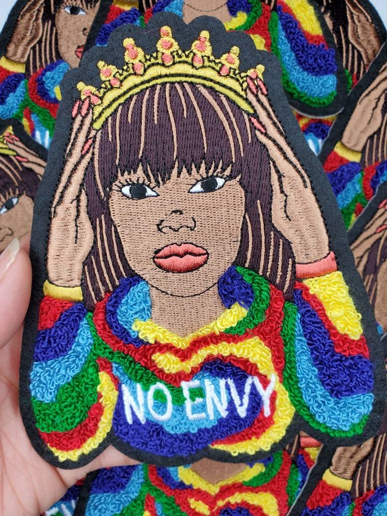 Chenille, Crowned Diva "No Envy" w/Tie-dyed Hoodie, Peel N Stick or Sew-on Embroidery and Chenille Patch, Exclusive Applique, Size 6"