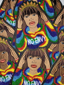 Chenille, Crowned Diva "No Envy" w/Tie-dyed Hoodie, Peel N Stick or Sew-on Embroidery and Chenille Patch, Exclusive Applique, Size 6"