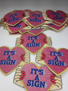 Cute "It's a Sign" Heart Sign Patch, Sparkly Applique Size 4"x4" inch, Iron on Embroidered Applique; Popular Patches, Patch for Jacket